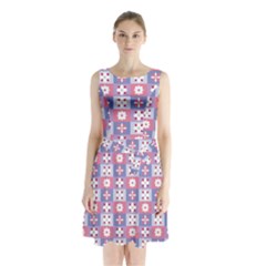 Flower Art Pattern Geometric Sleeveless Waist Tie Chiffon Dress by Maspions