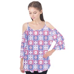 Flower Art Pattern Geometric Flutter Sleeve T-shirt 