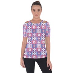 Flower Art Pattern Geometric Shoulder Cut Out Short Sleeve Top by Maspions