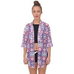 Flower Art Pattern Geometric Open Front Chiffon Kimono by Maspions