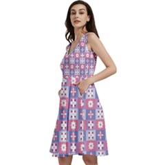 Flower Art Pattern Geometric Sleeveless V-neck Skater Dress With Pockets by Maspions