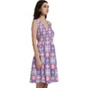 Flower Art Pattern Geometric Sleeveless V-Neck Skater Dress with Pockets View3