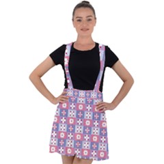 Flower Art Pattern Geometric Velvet Suspender Skater Skirt