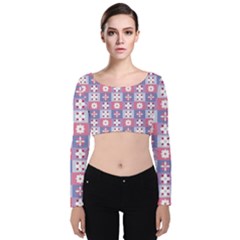 Flower Art Pattern Geometric Velvet Long Sleeve Crop Top