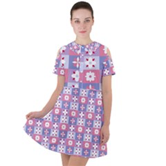 Flower Art Pattern Geometric Short Sleeve Shoulder Cut Out Dress  by Maspions