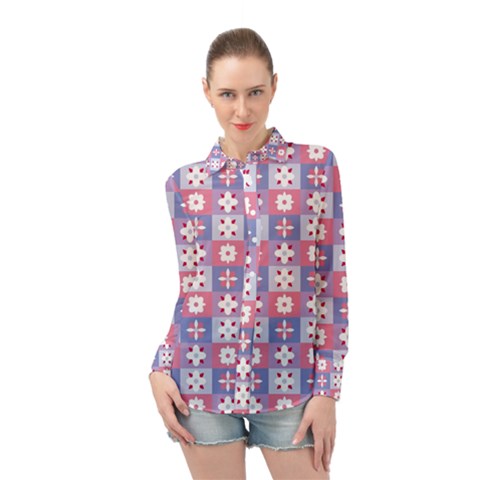 Flower Art Pattern Geometric Long Sleeve Chiffon Shirt by Maspions