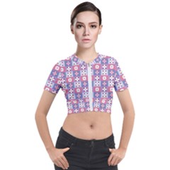 Flower Art Pattern Geometric Short Sleeve Cropped Jacket by Maspions