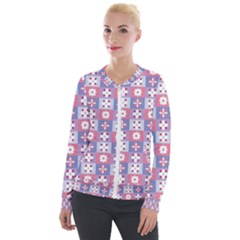 Flower Art Pattern Geometric Velvet Zip Up Jacket