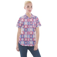 Flower Art Pattern Geometric Women s Short Sleeve Pocket Shirt