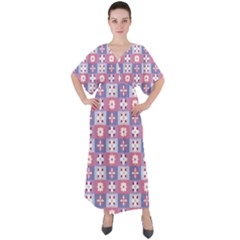 Flower Art Pattern Geometric V-neck Boho Style Maxi Dress