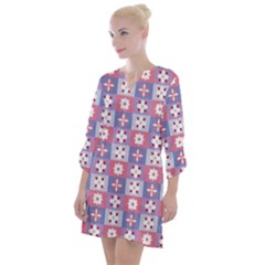 Flower Art Pattern Geometric Open Neck Shift Dress