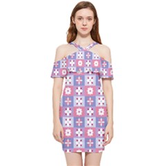 Flower Art Pattern Geometric Shoulder Frill Bodycon Summer Dress