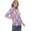 Flower Art Pattern Geometric Zip Up Long Sleeve Blouse View3