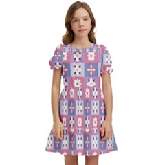 Flower Art Pattern Geometric Kids  Puff Sleeved Dress