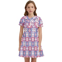 Flower Art Pattern Geometric Kids  Bow Tie Puff Sleeve Dress