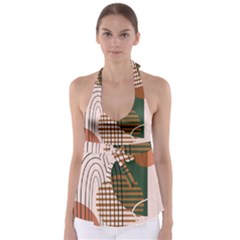 Line Forms Art Drawing Background Tie Back Tankini Top