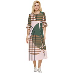 Line Forms Art Drawing Background Double Cuff Midi Dress