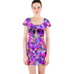 Floor Colorful Triangle Short Sleeve Bodycon Dress