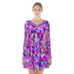 Floor Colorful Triangle Long Sleeve Velvet V-neck Dress