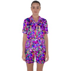 Floor Colorful Triangle Satin Short Sleeve Pajamas Set