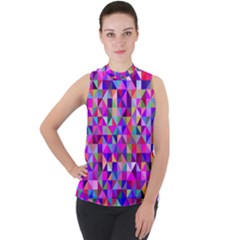 Floor Colorful Triangle Mock Neck Chiffon Sleeveless Top