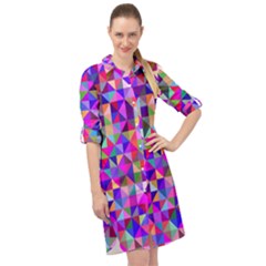 Floor Colorful Triangle Long Sleeve Mini Shirt Dress