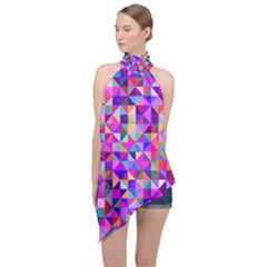 Floor Colorful Triangle Halter Asymmetric Satin Top