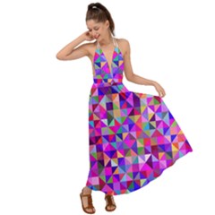 Floor Colorful Triangle Backless Maxi Beach Dress