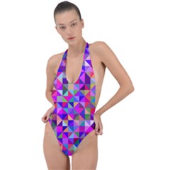 Floor Colorful Triangle Backless Halter One Piece Swimsuit