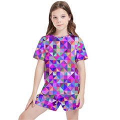 Floor Colorful Triangle Kids  T-shirt And Sports Shorts Set