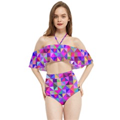 Floor Colorful Triangle Halter Flowy Bikini Set 