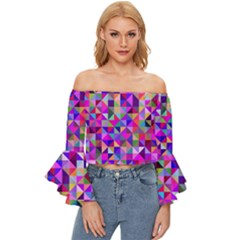 Floor Colorful Triangle Off Shoulder Flutter Bell Sleeve Top