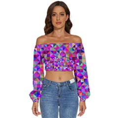 Floor Colorful Triangle Long Sleeve Crinkled Weave Crop Top