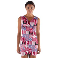 Scandinavian Abstract Pattern Wrap Front Bodycon Dress