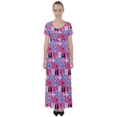 Scandinavian Abstract Pattern High Waist Short Sleeve Maxi Dress