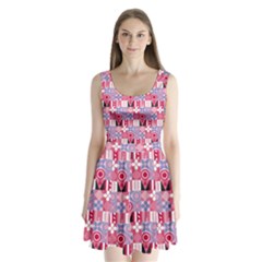 Scandinavian Abstract Pattern Split Back Mini Dress 