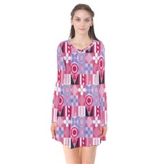 Scandinavian Abstract Pattern Long Sleeve V-neck Flare Dress