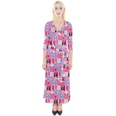 Scandinavian Abstract Pattern Quarter Sleeve Wrap Maxi Dress