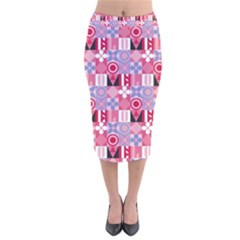 Scandinavian Abstract Pattern Velvet Midi Pencil Skirt