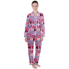 Scandinavian Abstract Pattern Women s Long Sleeve Satin Pajamas Set	