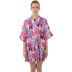 Scandinavian Abstract Pattern Half Sleeve Satin Kimono 