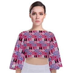 Scandinavian Abstract Pattern Tie Back Butterfly Sleeve Chiffon Top