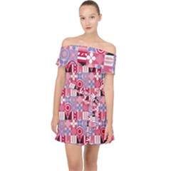 Scandinavian Abstract Pattern Off Shoulder Chiffon Dress