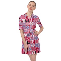 Scandinavian Abstract Pattern Belted Shirt Dress