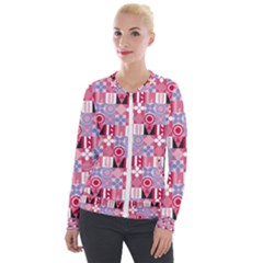 Scandinavian Abstract Pattern Velvet Zip Up Jacket