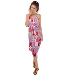 Scandinavian Abstract Pattern Waist Tie Cover Up Chiffon Dress