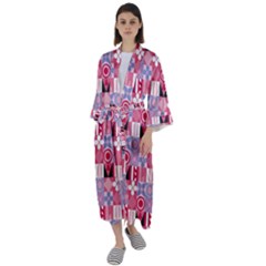 Scandinavian Abstract Pattern Maxi Satin Kimono