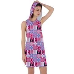 Scandinavian Abstract Pattern Racer Back Hoodie Dress