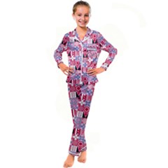 Scandinavian Abstract Pattern Kids  Satin Long Sleeve Pajamas Set