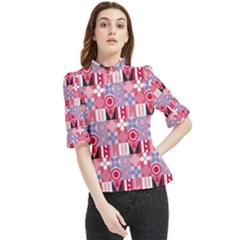 Scandinavian Abstract Pattern Frill Neck Blouse